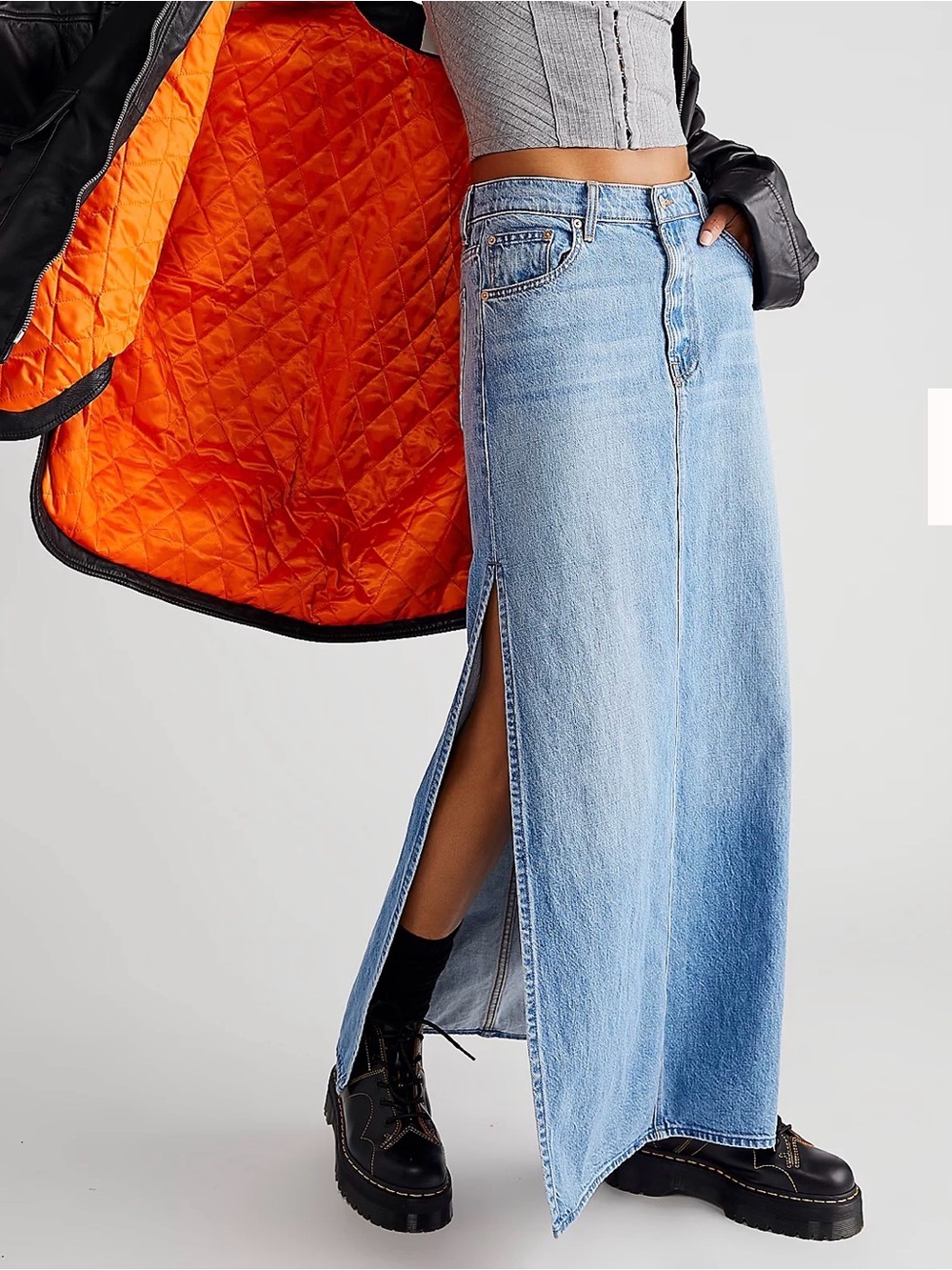 MOTHER Snacks Fun Dip Slice Maxi Denim Skirt 32 Nothing Else Like It - Picture 2 of 10
